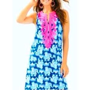 Lilly Pulitzer Carlotta stretch dress blue and pink elephant print size 00